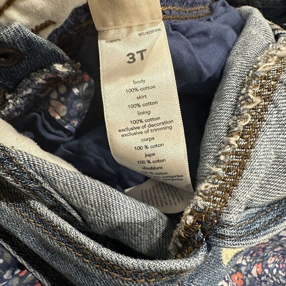 Oshkosh Denim Floral Dress 3T Jumper Vestbak Overalls Prairie Cottagecore - Picture 5 of 6